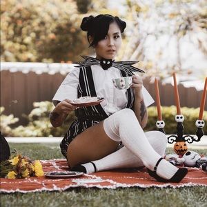 Fashion Union Black White Pinstripe Stripe Romper